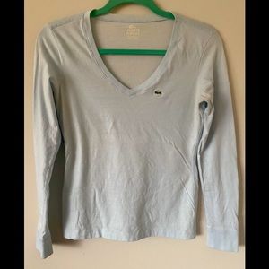 Baby Blue Lacoste Long-Sleeve V-Neck Tee Shirt